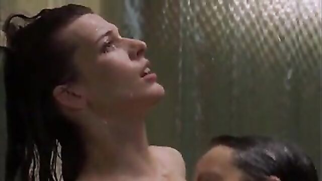 Milla Jovovich gets kissed in the Shower