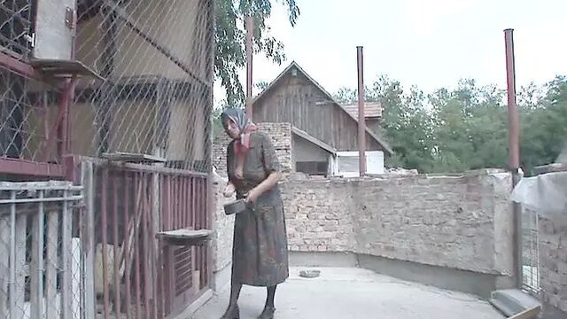 village granny gets her hairy pussy fucked by the goatherd