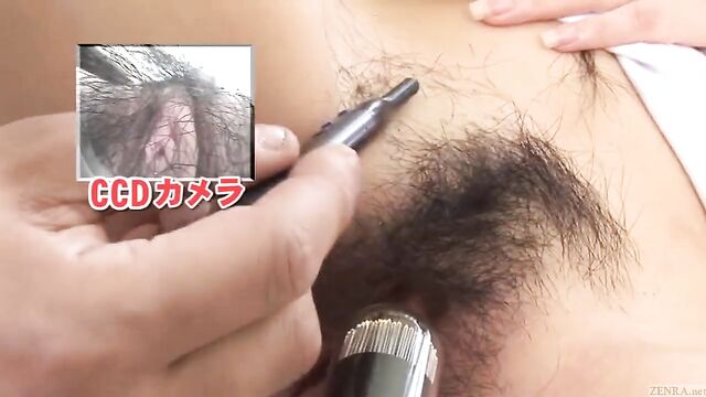 Subtitled bottomless Japanese pubic hair shaving in HD