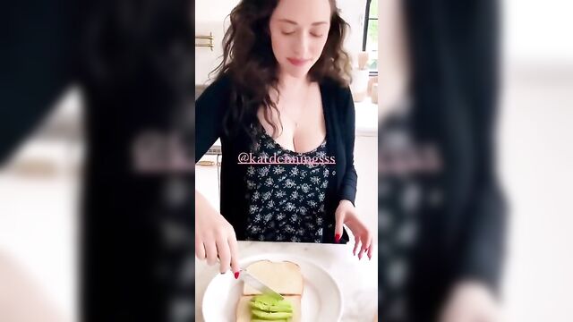 Kat Dennings in the kitchen