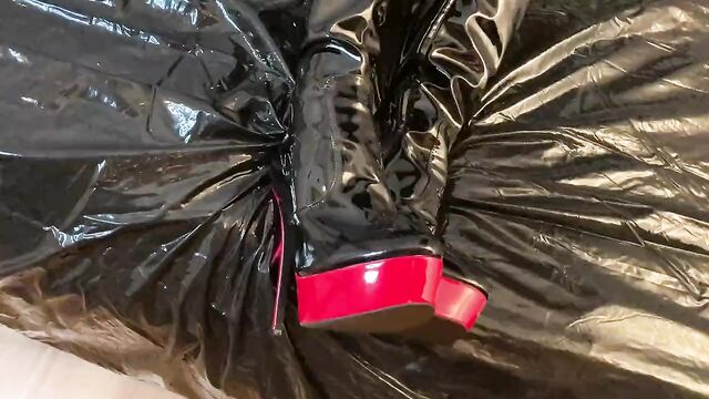 Cum on Black Patent Leather Boots