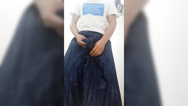 Autocum in blue long satin pleated skirt