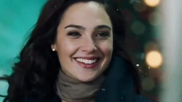 Gal Gadot outside at Christmas time.