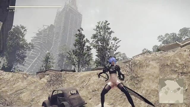 Nier 2B Without Underwear & Black Latex Outfit