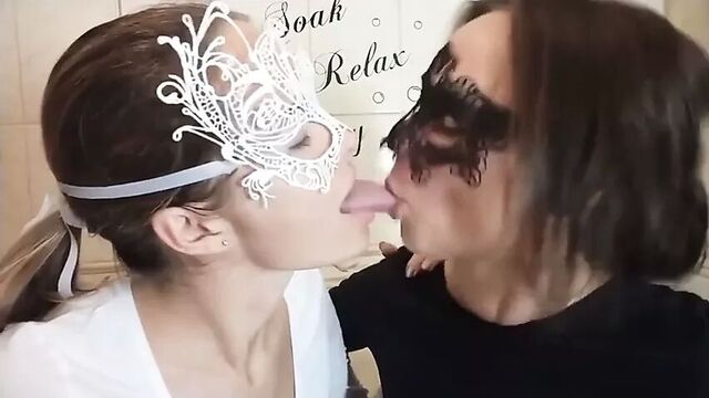 2 Lesbians Kiss and Suck LONG LONG Tongues