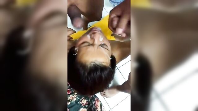 Mom having facial with son’s friends