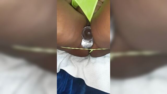 Black Girl with long legs fuck a dildo and creams