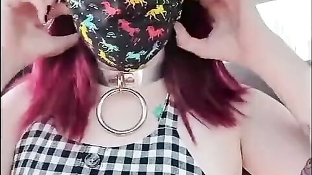 Goth girl gagged in public