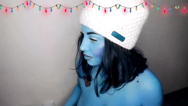 Smurfette plays with her giant blue tits and butt
