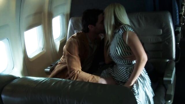 Naughty blondes fuck a passenger inside a plane