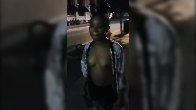 Cute African-American Girl Walks Nude Thru City