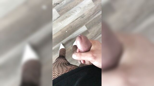 Sissy Whore Black Fishnets Silver Heels Cumming