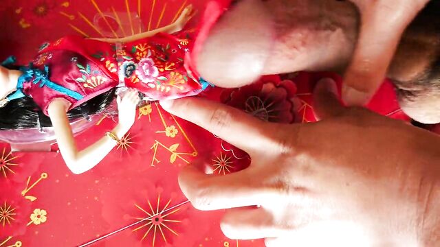 Chinese New Year Barbie in Cheongsam Satin Dress Cum Blasted