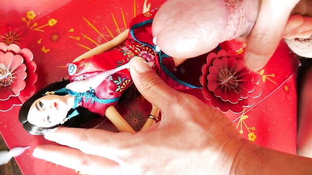 Chinese New Year Barbie in Cheongsam Satin Dress Cum Blasted