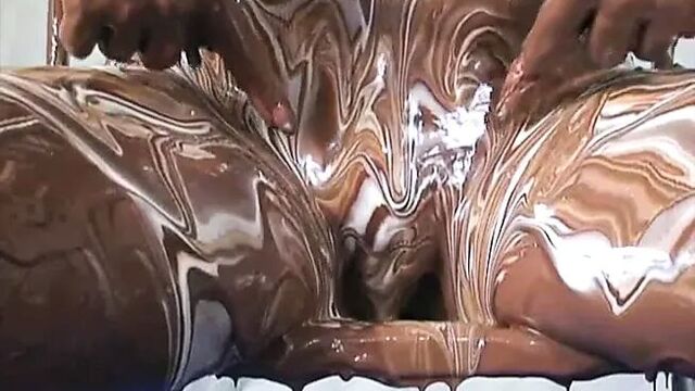 British wet and messy slut gets covered in chocolate