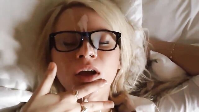 Cum on her glasses