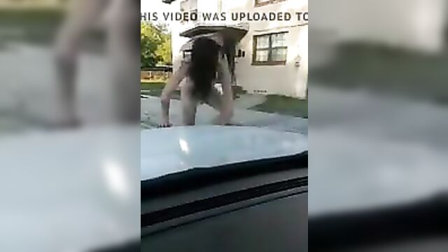 Crazy naked girl dancing on the car