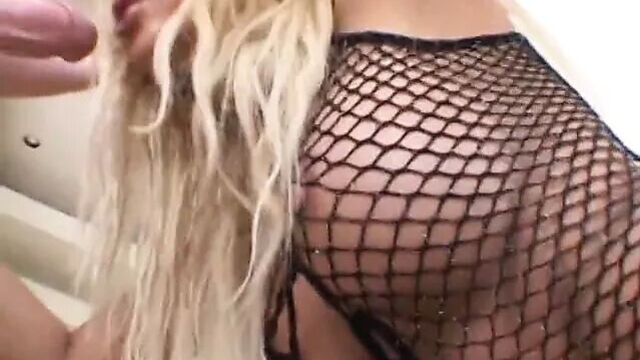 Curvy blond gets fucked hardcore in her fishnet stockings