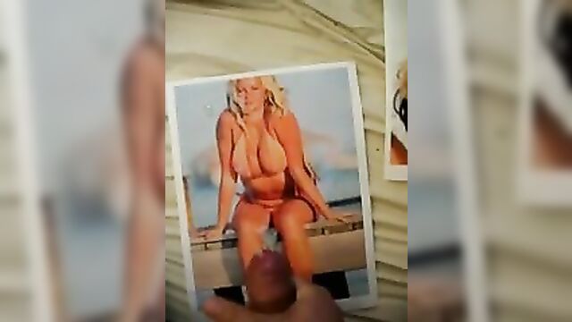 Cum on Jennifer Ellison in orange bikini