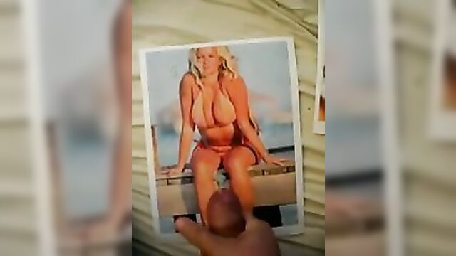 Cum on Jennifer Ellison in orange bikini
