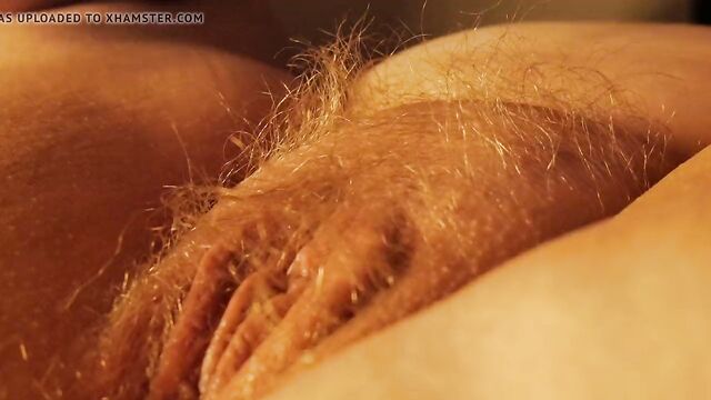 Very Hairy Blonde With Meaty Pussy in Close Up