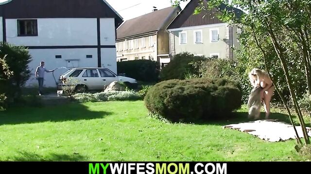 Wife caught her step mom and husband fucking outside