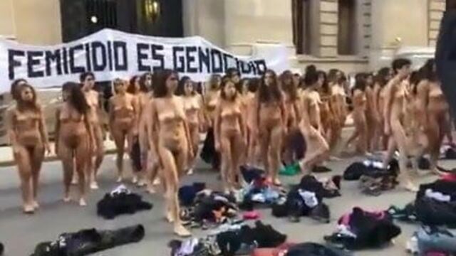 Nude women protest in Argentina -colour version