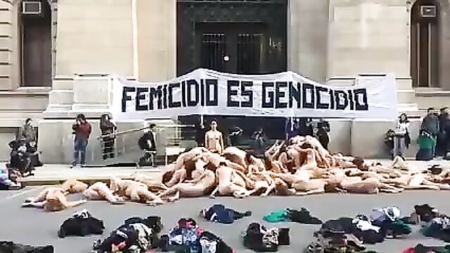 Nude women protest in Argentina -colour version