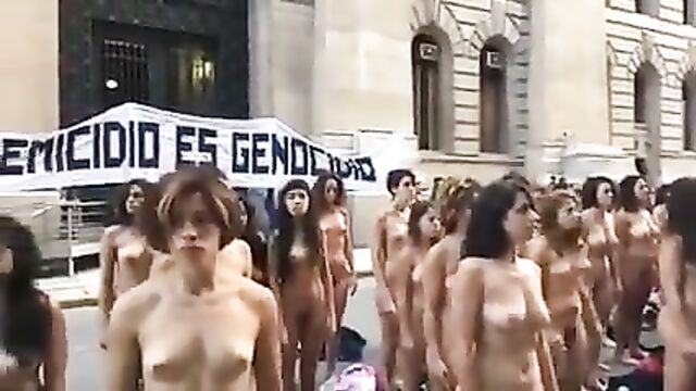 Nude women protest in Argentina -colour version