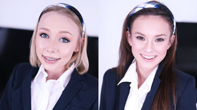 SCHOOLGIRLS ATHENA MAY & ELLIE EILISH LEARN TO SWALLOW