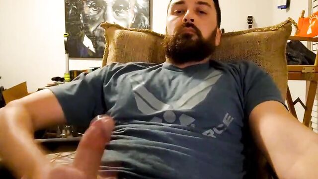 Bearded Muscle Daddy Cums on TShirt