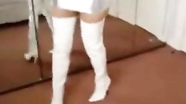 WHITE THIGH LENGTH HIGH HEEL BOOTS