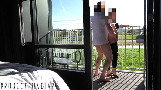 risky public balcony sex with people watching - projectsexdiary