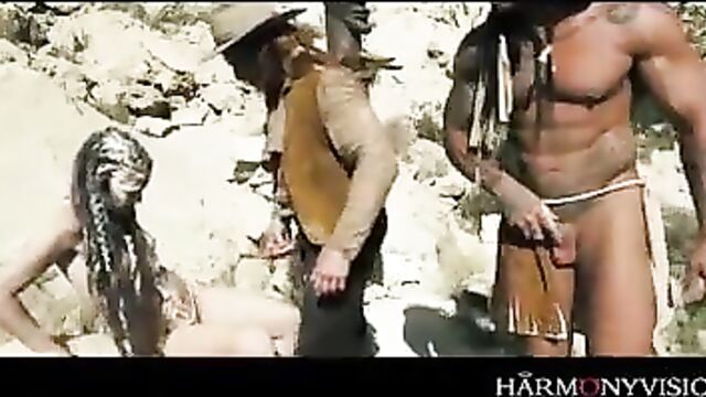 Cowboy and Indian fuck a warrior girl in the desert