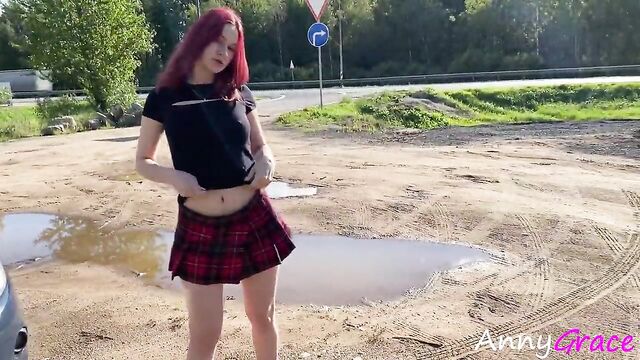 Girl Strips off all her Clothes right on the Highway