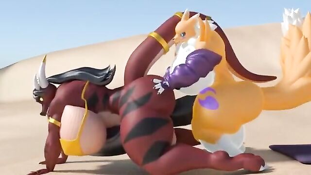 Renamon futanari & a futa dragoness – cum inflation & growth