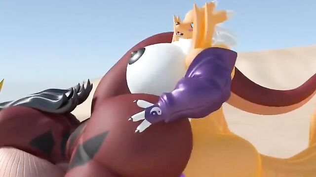 Renamon futanari & a futa dragoness – cum inflation & growth