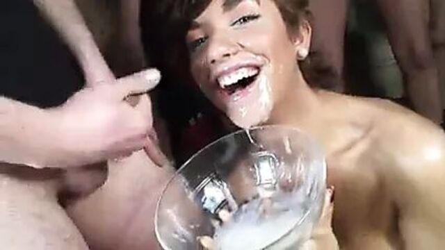 Swallowing a bowl full of yummy cum