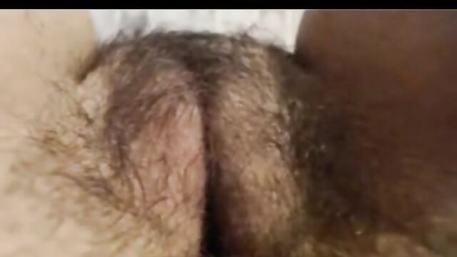 Mature hairy genital slit, close up