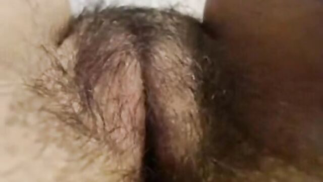 Mature hairy genital slit, close up