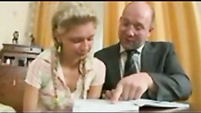 Russian student girl with private teacher .