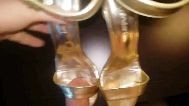 Size 40 Gold Ankle Strap highheel Sandals fucked&cummed