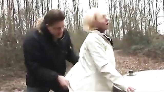 Blonde mature sex in the wood