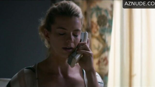 Betty Gilpin in white heavy satin panties