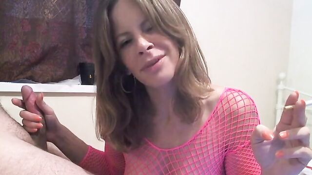 Busty MILF smoking handjob and cumshot