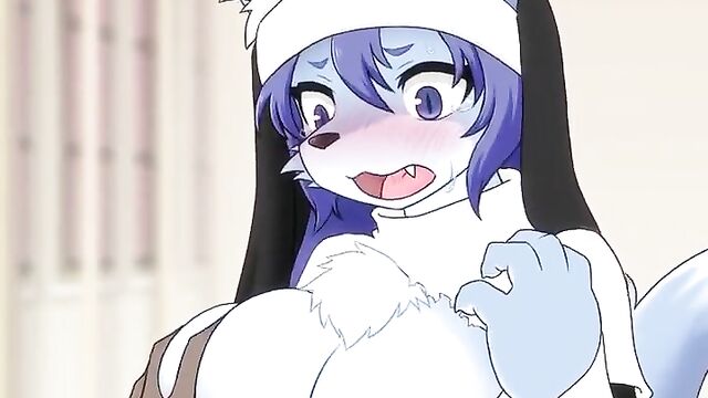 Kemono nun fox gets boobs squished