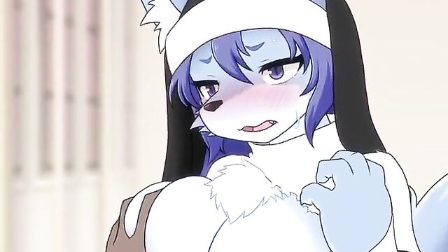 Kemono nun fox gets boobs squished