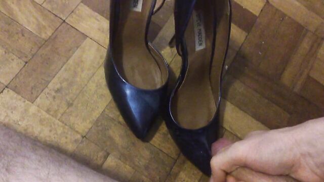 Well worn metallic blue heels cummed