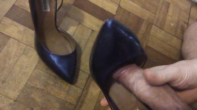 Well worn metallic blue heels cummed