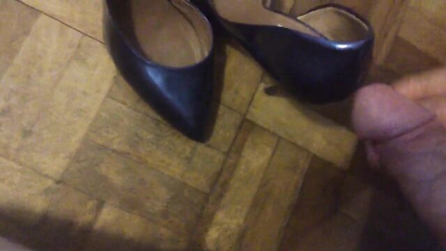 Well worn metallic blue heels cummed